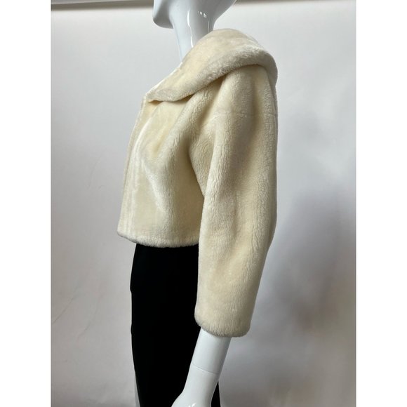 Vintage Neiman Marcus Womens Open Front Jacket Ivory Borgana Faux Fur Collar M - Picture 6 of 12